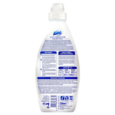 Back of an Asevi - Pink Scent Booster Liquid Freshener 36 Washes (720ml) bottle displaying product info, usage instructions, dosage chart, and safety precautions in several languages.